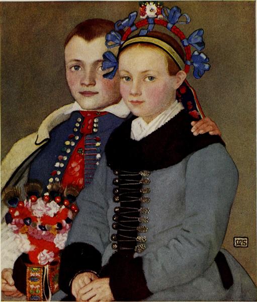 An Engaged Couple by Marianne Stokes Art Nouveau (Modern) Art dated 1909