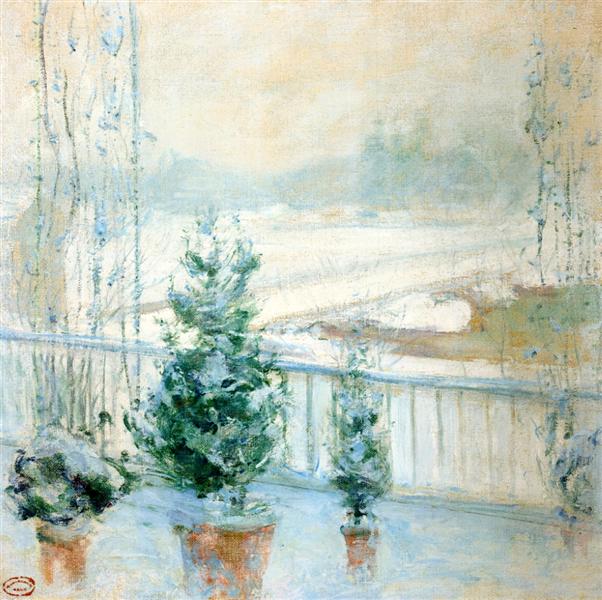 Balcony in Winter by John Henry Twachtman Impressionism Art dated 1902