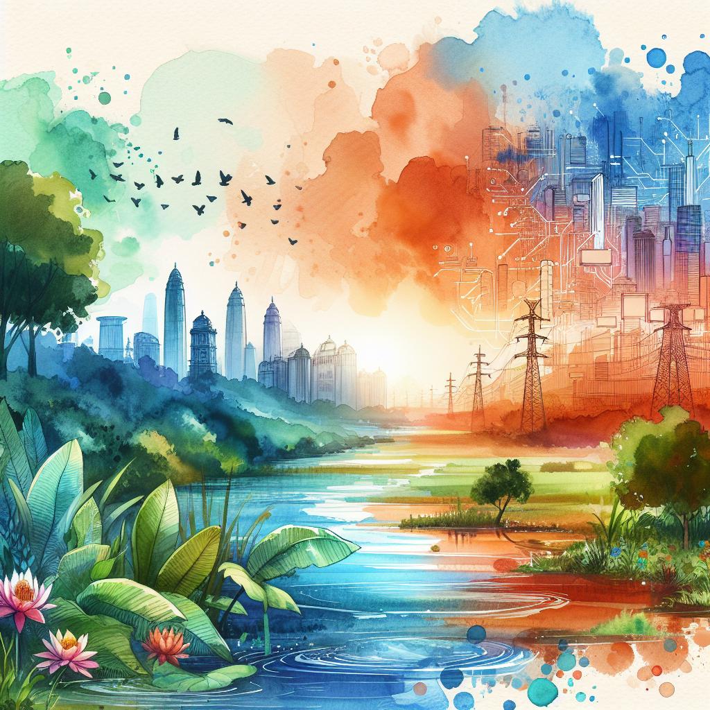 Serene Ananta Vistara: Modern Indian Nature and Urban Watercolor Landscape Art