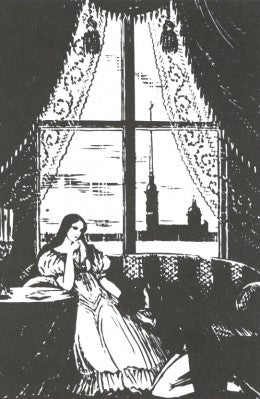 An illustration from A. Pushkin&#39;s &quot;Eugene Onegin&quot; by Mstislav Dobuzhinsky Symbolism Art dated 1936