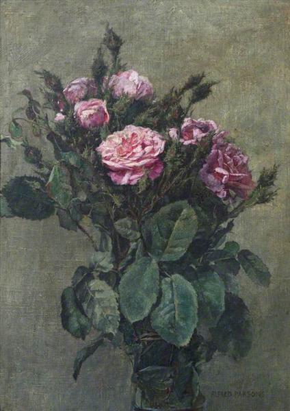 A Bunch of London Market Garden Moss Roses by Alfred Parsons Realism Art