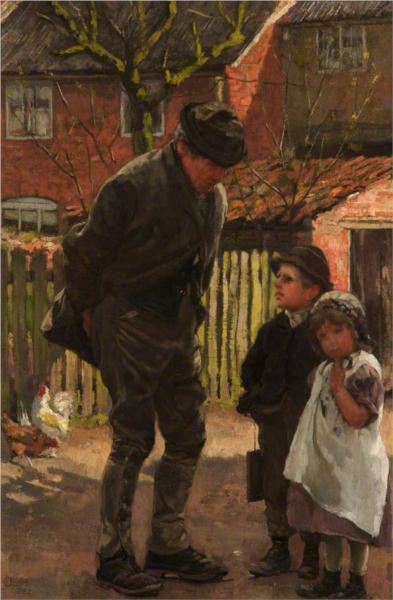 Grandad, She Does Not Want to Go to School by James Charles Realism Art dated 1883