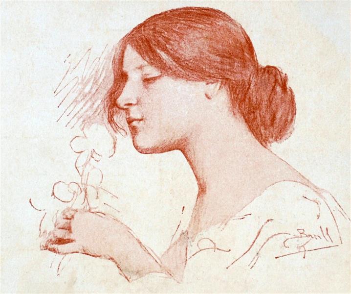 Girl in profile by Joan Brull Art Nouveau (Modern) Art dated 1907