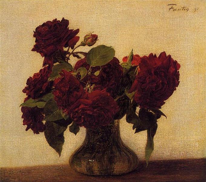 Dark roses on light background by Henri Fantin-Latour Realism Art dated 1891