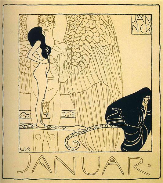 Januar by Gustav Klimt Art Nouveau (Modern) Art dated 1901