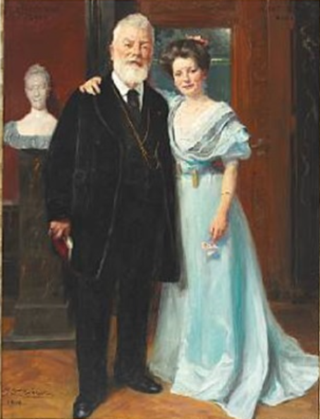 Portrait of Dr. Phil. Brewer Carl Jacobsen with his youngest daughter by Peder Severin Kroyer Realism Art dated 1908