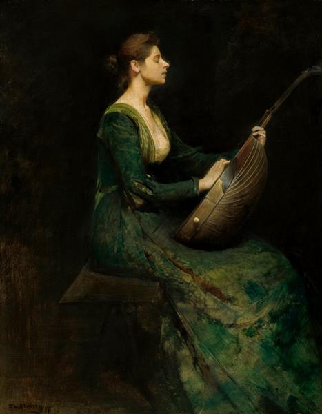 Lady with a Lute by Thomas Dewing Realism Art dated 1886