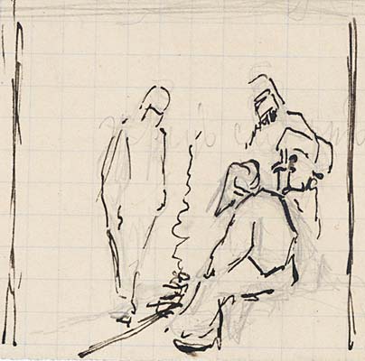 Cursory sketch of three figures by bonfire by Nicholas Roerich Realism Art dated 1889