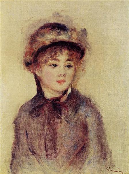 Bust of a Woman Wearing a Hat by Pierre-Auguste Renoir Impressionism Art dated 1881