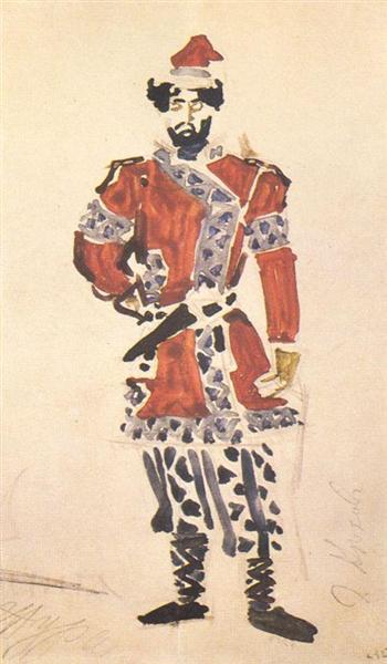 Prince&#39;s huntsman (Costume design for the opera &quot;The Enchantress&quot;) by Mikhail Vrubel Art Nouveau (Modern) Art dated 1900