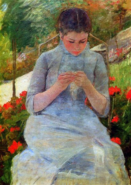 Woman with Needlework by Mary Cassatt Impressionism Art dated 1882