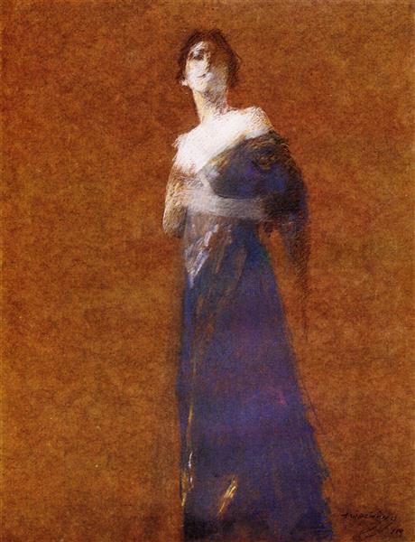 Woman in Blue by Thomas Dewing Tonalism Art dated 1920