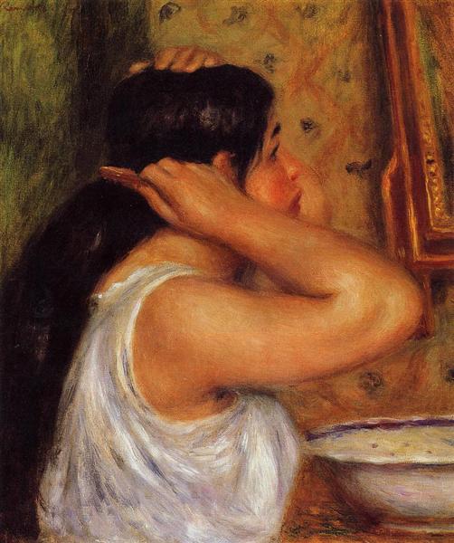 Woman Combing Her Hair by Pierre-Auguste Renoir Impressionism Art dated 1908