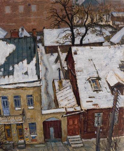 Kaunas. Houses at Daukanto street. by Mstislav Dobuzhinsky Na&#239;ve Art (Primitivism) Art dated 1931