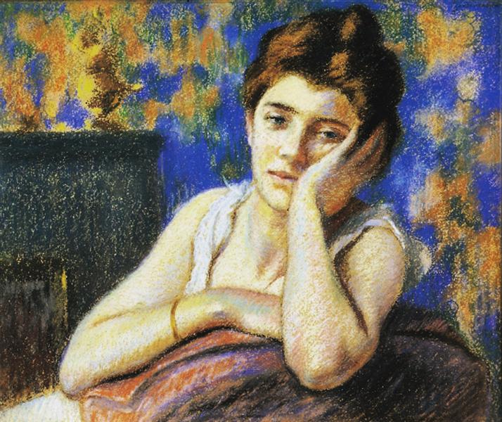 Woman leaning on a chair by Federico Zandomeneghi Impressionism Art