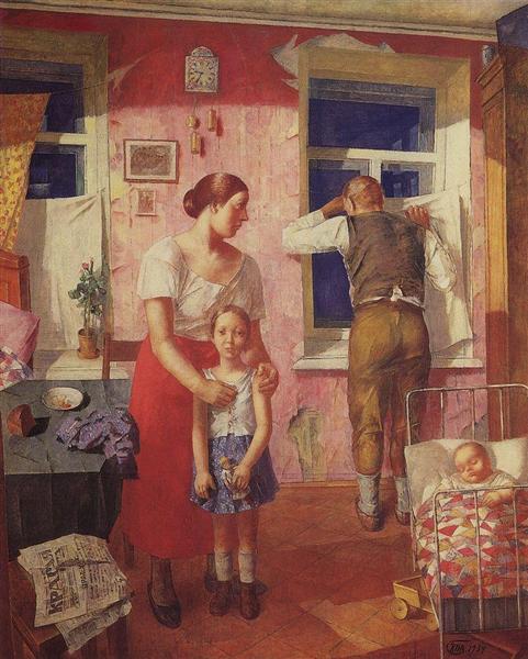 1919. Alarm by Kuzma Petrov-Vodkin Symbolism Art dated 1934