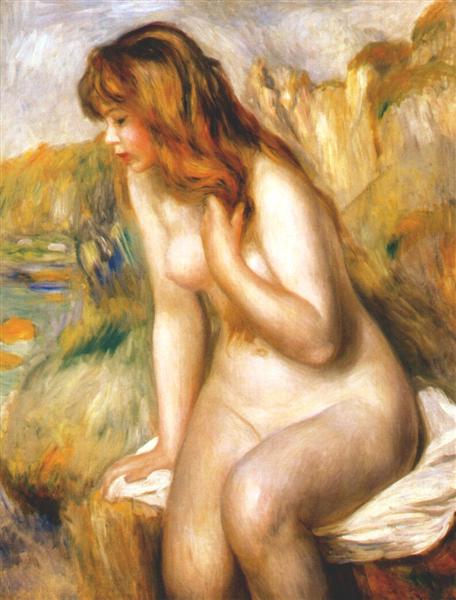 Bather seated on a rock by Pierre-Auguste Renoir Impressionism Art dated 1892