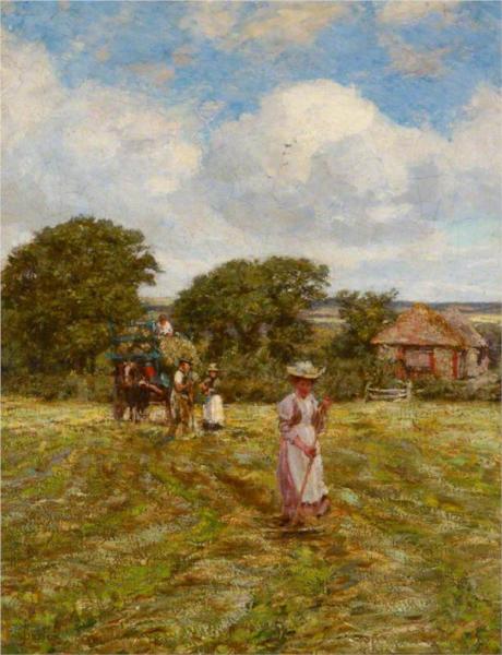 A Woman Hayraking by James Charles Impressionism Art