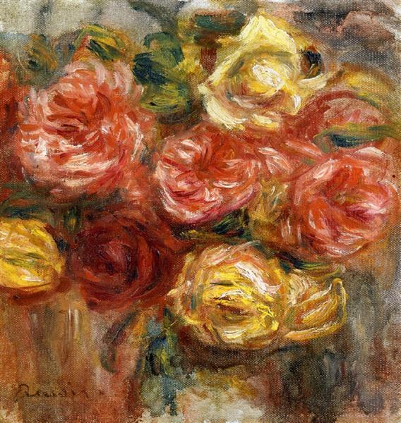 Bouquet of Roses in a Vase by Pierre-Auguste Renoir Impressionism Art dated 1900