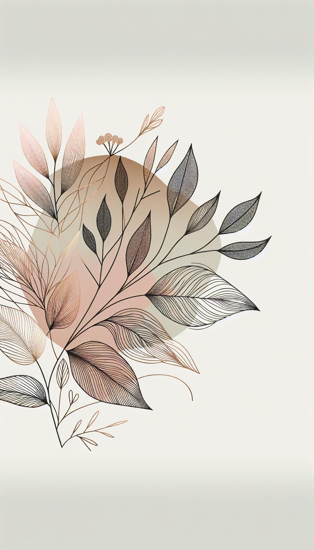 Floralis Subtilis Elegans: Modern Pink and Gold Botanical Line Art