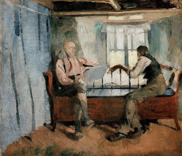 Farm Interior, Knabberud in B&#230;rumm by Harriet Backer Naturalism Art dated 1886