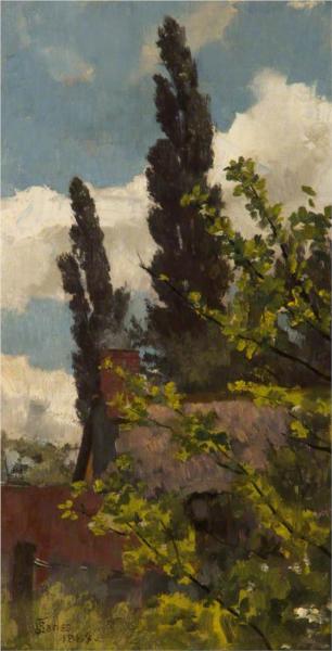 Rooftops and Poplars by James Charles Impressionism Art dated 1883