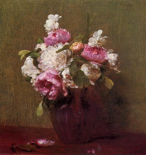 White Peonies and Roses, Narcissus by Henri Fantin-Latour Realism Art dated 1879