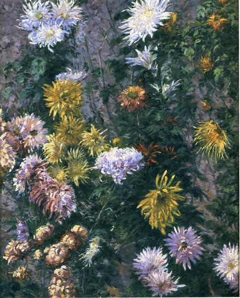 White and Yellow Chrysanthemums by Gustave Caillebotte Impressionism Art dated 1893