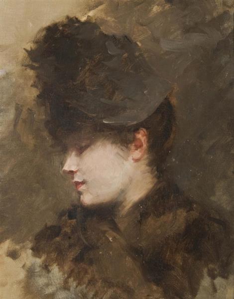 Female head in profile with a small hat by Giuseppe De Nittis Impressionism Art dated 1883