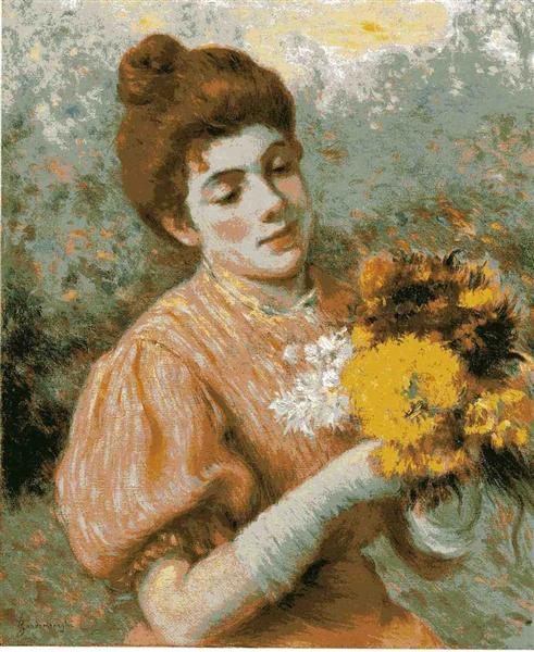 Woman with bouquet by Federico Zandomeneghi Impressionism Art