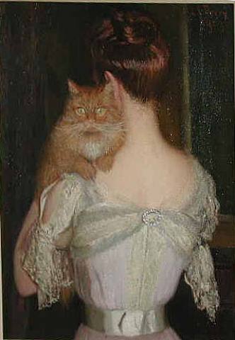 Woman with a Cat by Lilla Cabot Perry Impressionism Art dated 1901