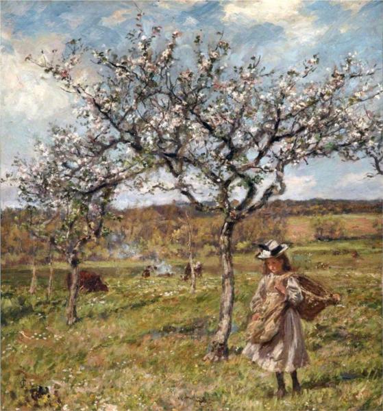 Spring Blossom at Ambersham by James Charles Impressionism Art dated 1904