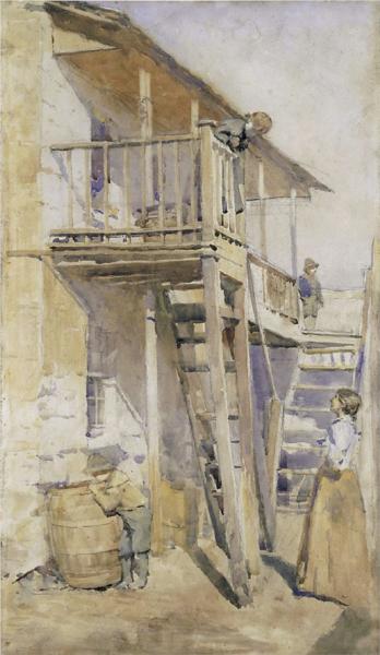 Back of old house, Clyde St Miller&#39;s Point by Julian Ashton Impressionism Art dated 1895