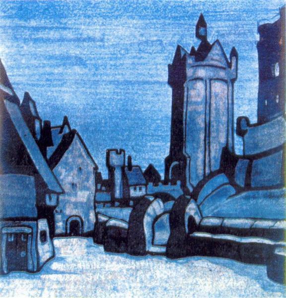 Street in front of castle by Nicholas Roerich Art Nouveau (Modern) Art dated 1913