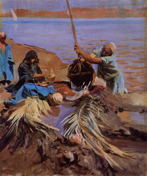 Egyptians Raising Water from the Nile by John Singer Sargent Impressionism Art dated 1891