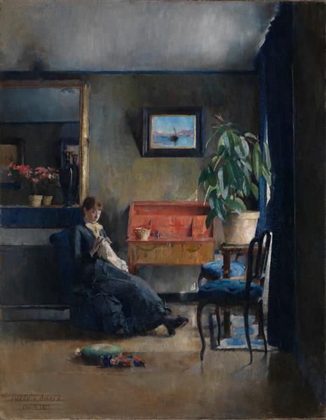 Blue Interior by Harriet Backer Naturalism Art dated 1883