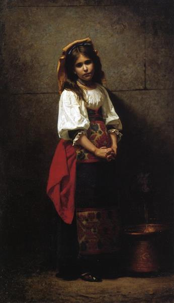 L&#39;italienne (at the Fountain) by Charles Sprague Pearce Academicism Art dated 1875