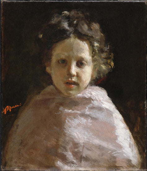 Portrait of a child by Antonio Mancini Verism Art dated 1874