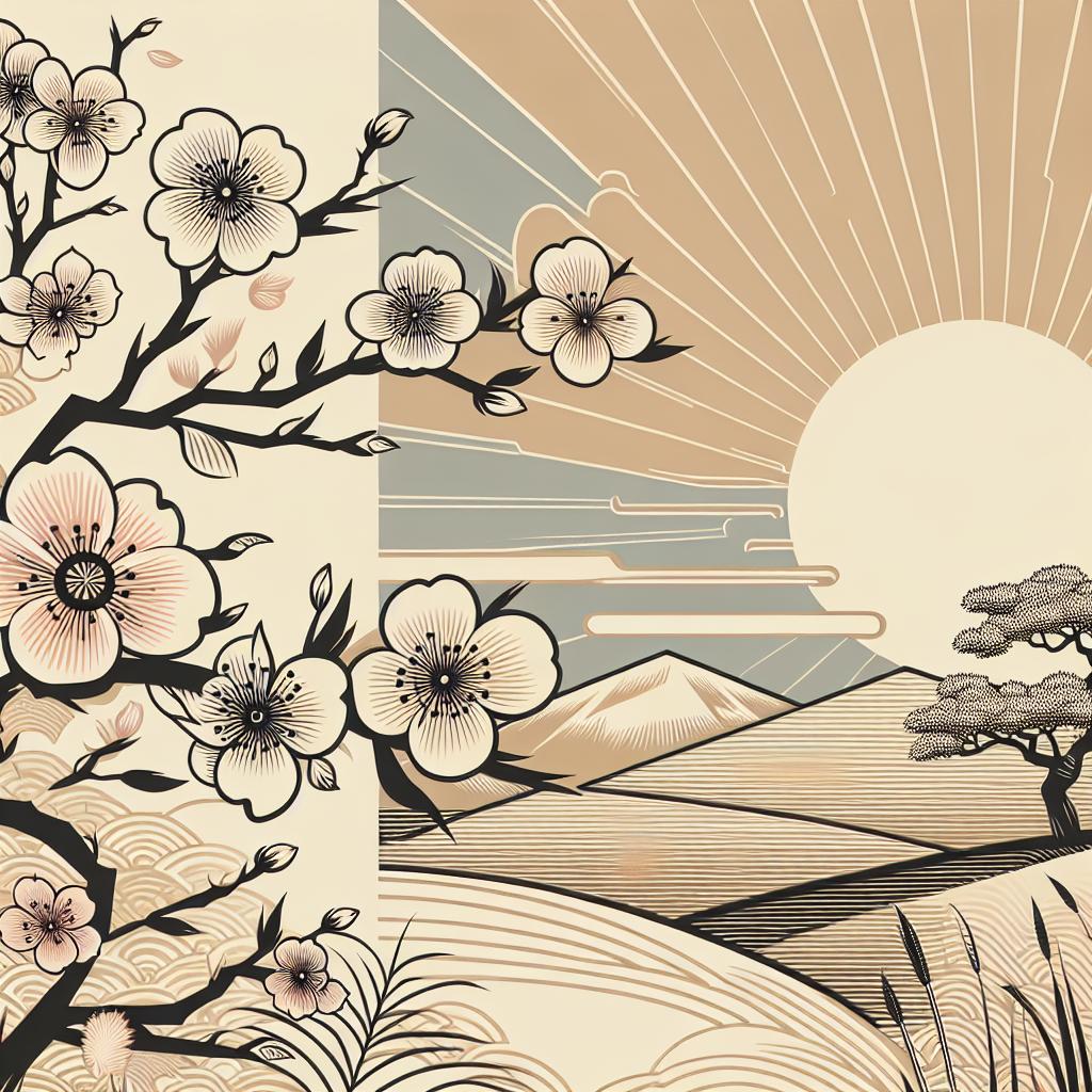 Ambara Serene Sakura: Luminescent Japanese Sunrise Canvas