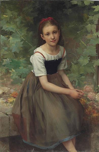 Young girl with flowers by Charles Victor Thirion Academicism Art dated 1877