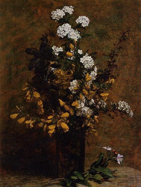 Broom and Other Spring Flowers in a Vase by Henri Fantin-Latour Realism Art dated 1882