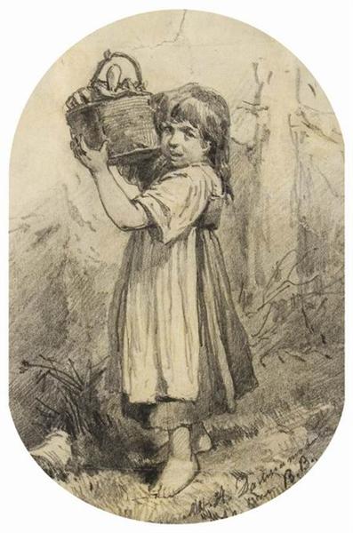 Girl with a bast basket by Viktor Vasnetsov Realism Art dated 1870