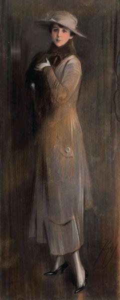 Lady with a long coat by Paul Mathiopoulos Art Nouveau (Modern) Art