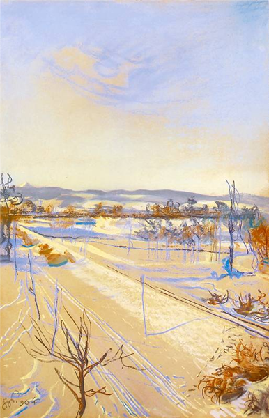 View of Kościuszko Mound from the artist&#39;s atelier by Stanisław Wyspiański Art Nouveau (Modern) Art dated 1904