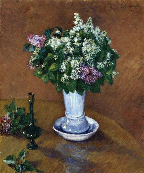 Still Life with a Vase of Lilacs by Gustave Caillebotte Impressionism Art dated 1883