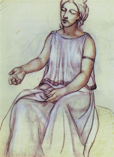 A woman in a chiton by Kuzma Petrov-Vodkin Symbolism Art dated 1910