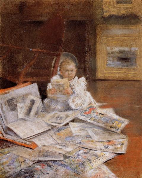 Child with Prints by William Merritt Chase Impressionism Art dated 1884