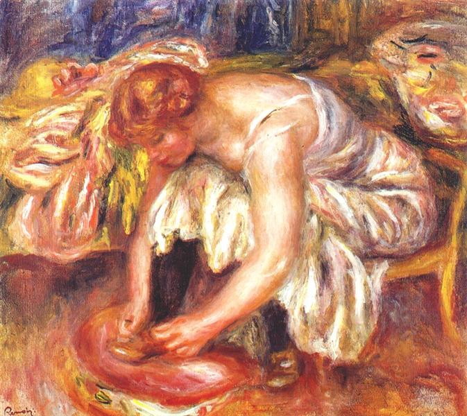 Woman tying her shoe by Pierre-Auguste Renoir Impressionism Art dated 1918