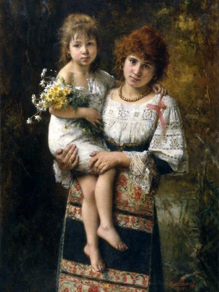 Woman and Child by Alexei Harlamoff Realism Art