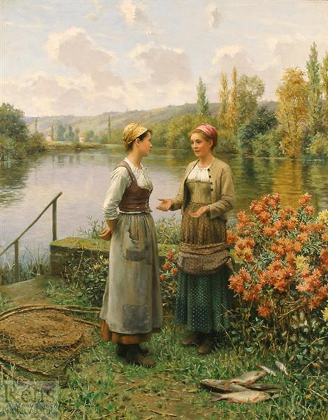 The Days Catch by Daniel Ridgway Knight Realism Art dated 1900